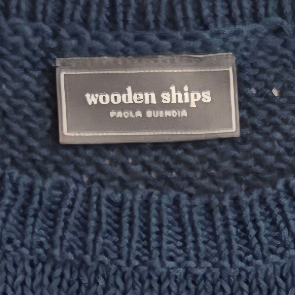 Wooden Ships Paola Buendia Navy Blue Red Star Knit Sweater Womens XS/S Raglan - Picture 2 of 7